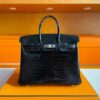 H Factory Bags Birkin Shiny Porosus Crocodile Black Silver Hardware 25cm Full Handmade