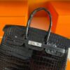H Factory Bags Birkin Shiny Porosus Crocodile Black Silver Hardware 25cm Full Handmade