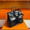 H Factory Bags Birkin Shiny Porosus Crocodile Black Silver Hardware 25cm Full Handmade