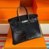 H Factory Bags Birkin Shiny Porosus Crocodile Black Silver Hardware 25cm Full Handmade