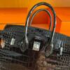 H Factory Bags Birkin Shiny Porosus Crocodile Black Silver Hardware 25cm Full Handmade