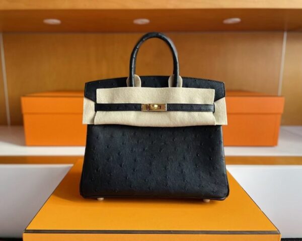 mmexport1750840866018-1024x819-1 H Factory Bags Birkin Ostrich Leather Black Gold Hardware 25cm Full Handmade