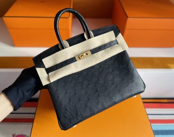 mmexport1750840869087-1024x806-1 H Factory Bags Birkin Ostrich Leather Black Gold Hardware 25cm Full Handmade