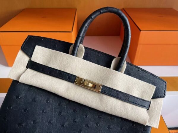 mmexport1750840870586-1024x768-1 H Factory Bags Birkin Ostrich Leather Black Gold Hardware 25cm Full Handmade