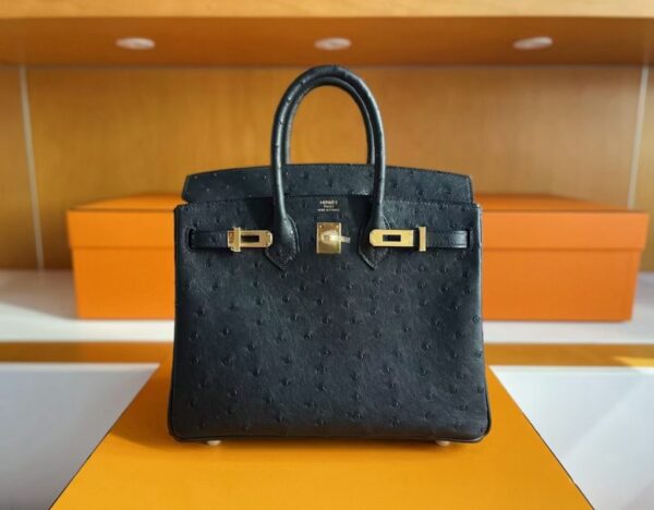 mmexport1750840872113-1024x798-1 H Factory Bags Birkin Ostrich Leather Black Gold Hardware 25cm Full Handmade