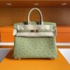 H Factory Bags Birkin Ostrich Leather Avocado Green Gold Hardware 25cm Full Handmade