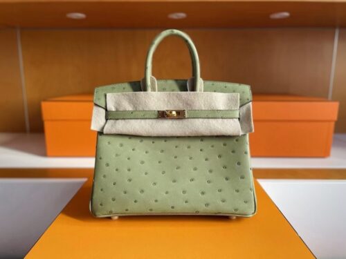 mmexport1750840901788-1024x765-1 H Factory Bags Birkin Ostrich Leather Avocado Green Gold Hardware 25cm Full Handmade