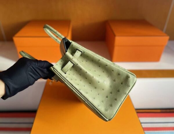 H Factory Bags Birkin Ostrich Leather Avocado Green Gold Hardware 25cm Full Handmade