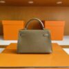 H Factory Bags Mini Kelly Epsom Leather Etoupe Grey Silver Hardware 19cm Full Handmade