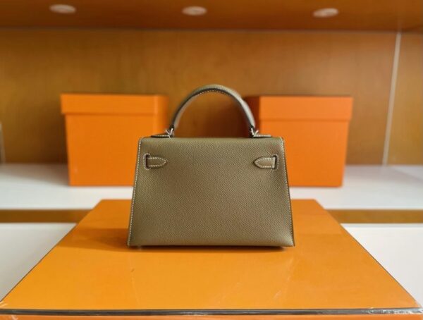 H Factory Bags Mini Kelly Epsom Leather Etoupe Grey Silver Hardware 19cm Full Handmade