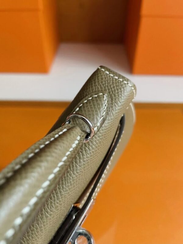 H Factory Bags Mini Kelly Epsom Leather Etoupe Grey Silver Hardware 19cm Full Handmade