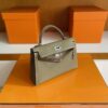 H Factory Bags Mini Kelly Epsom Leather Etoupe Grey Silver Hardware 19cm Full Handmade
