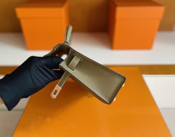 H Factory Bags Mini Kelly Epsom Leather Etoupe Grey Silver Hardware 19cm Full Handmade