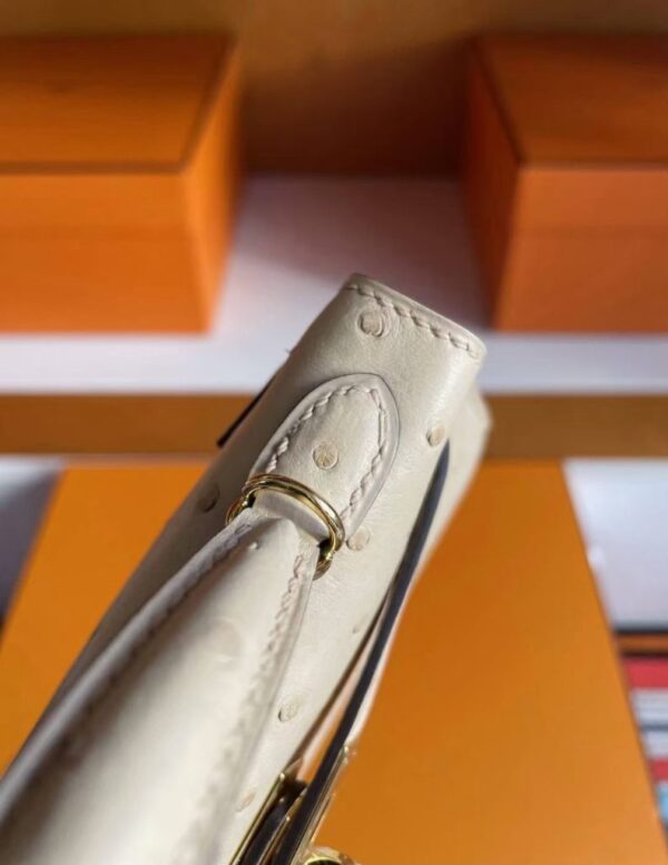 H Factory Bags Mini Kelly Ostrich Leather Tea Khaki Gold Hardware 19cm Full Handmade
