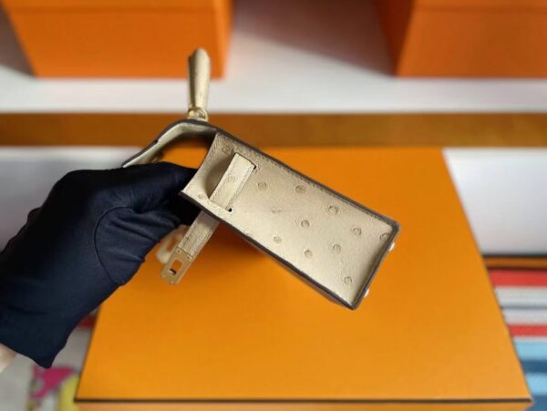 H Factory Bags Mini Kelly Ostrich Leather Tea Khaki Gold Hardware 19cm Full Handmade