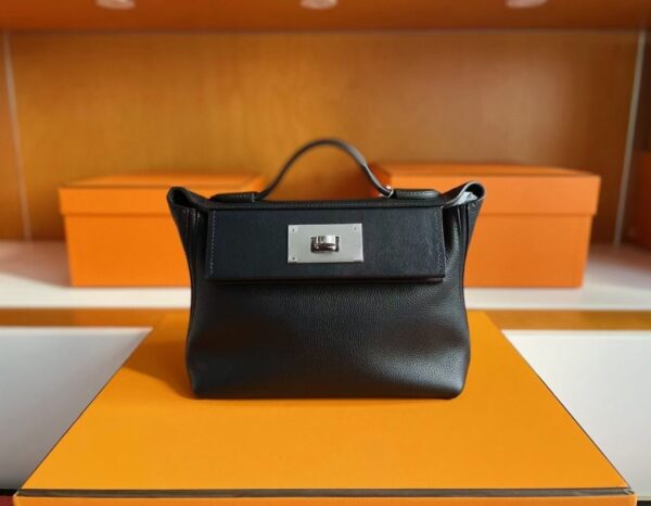 H Factory Bags Mini Kelly 2424 Evercolor Leather Black Silver Hardware 21cm Full Handmade