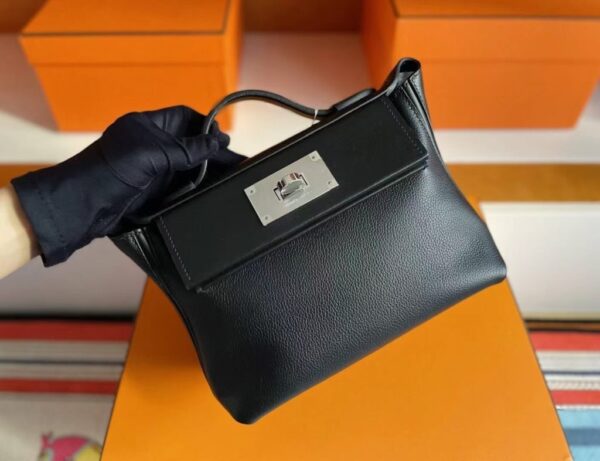 H Factory Bags Mini Kelly 2424 Evercolor Leather Black Silver Hardware 21cm Full Handmade