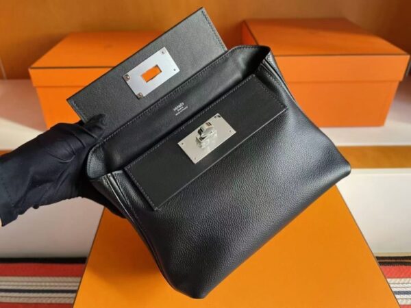 H Factory Bags Mini Kelly 2424 Evercolor Leather Black Silver Hardware 21cm Full Handmade
