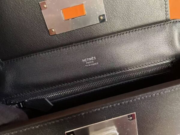 H Factory Bags Mini Kelly 2424 Evercolor Leather Black Silver Hardware 21cm Full Handmade