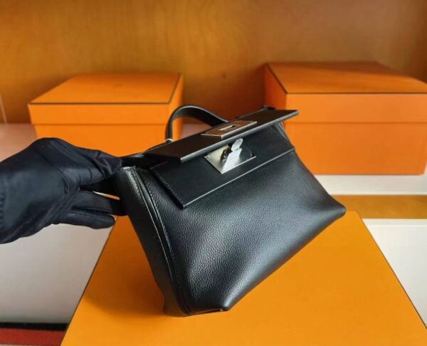 H Factory Bags Mini Kelly 2424 Evercolor Leather Black Silver Hardware 21cm Full Handmade