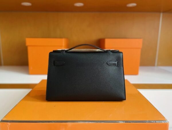 H Factory Bags Mini Kelly Pochette Epsom Leather Black Silver Hardware 22cm Full Handmade