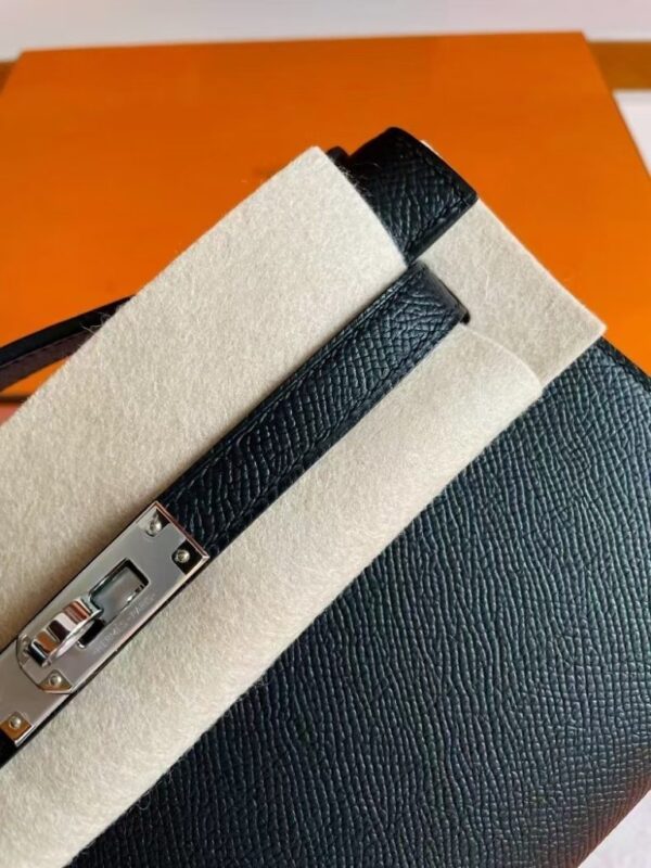 H Factory Bags Mini Kelly Pochette Epsom Leather Black Silver Hardware 22cm Full Handmade