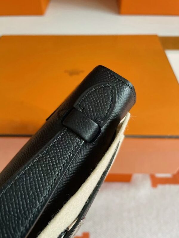 H Factory Bags Mini Kelly Pochette Epsom Leather Black Silver Hardware 22cm Full Handmade