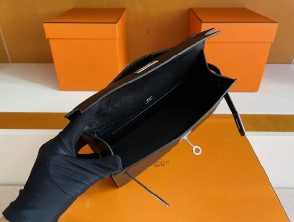 H Factory Bags Mini Kelly Pochette Epsom Leather Black Silver Hardware 22cm Full Handmade