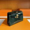 H Factory Bags Mini Kelly Pochette Shiny Alligator Crocodile Deep Green Gold Hardware 22cm Full Handmade