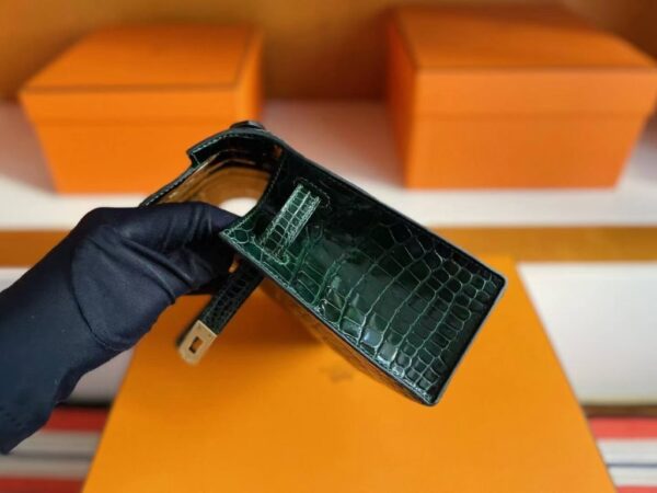 H Factory Bags Mini Kelly Pochette Shiny Alligator Crocodile Deep Green Gold Hardware 22cm Full Handmade
