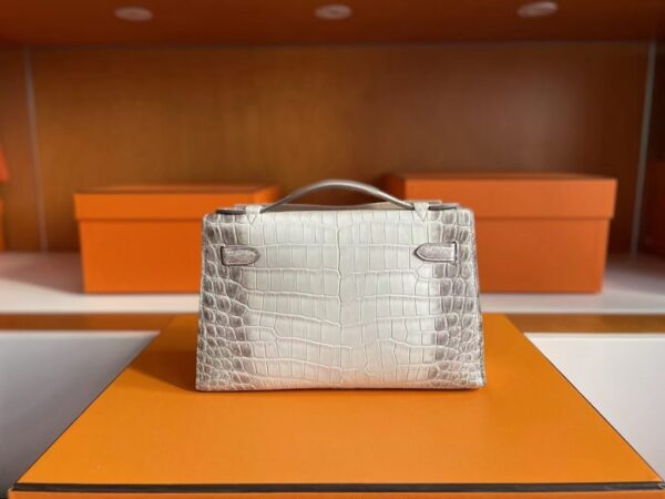 H Factory Bags Mini Kelly Pochette Matte Crocodile Himalaya Silver Hardware 22cm Full Handmade