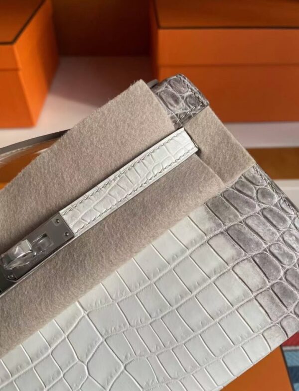 H Factory Bags Mini Kelly Pochette Matte Crocodile Himalaya Silver Hardware 22cm Full Handmade