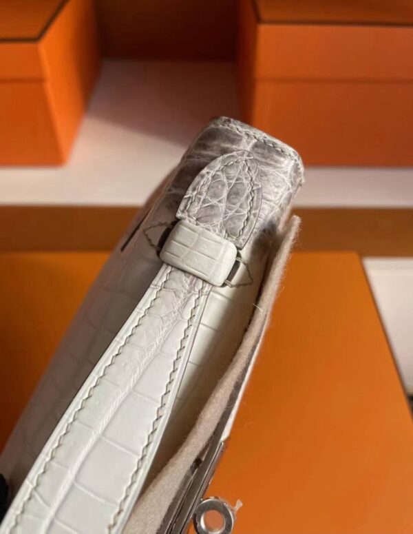 H Factory Bags Mini Kelly Pochette Matte Crocodile Himalaya Silver Hardware 22cm Full Handmade