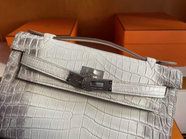 H Factory Bags Mini Kelly Pochette Matte Crocodile Himalaya Silver Hardware 22cm Full Handmade