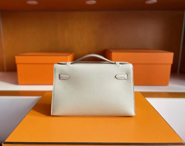 H Factory Bags Mini Kelly Pochette Swift Leather Ice White Silver Hardware 22cm Full Handmade