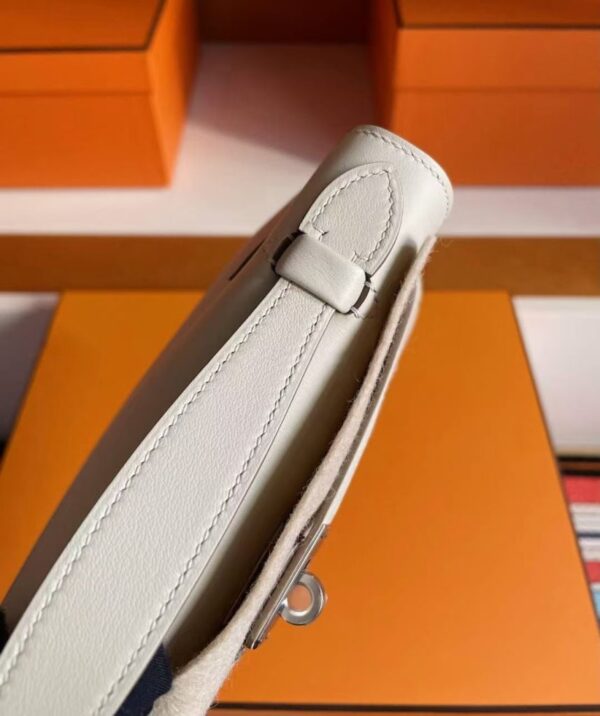 H Factory Bags Mini Kelly Pochette Swift Leather Ice White Silver Hardware 22cm Full Handmade