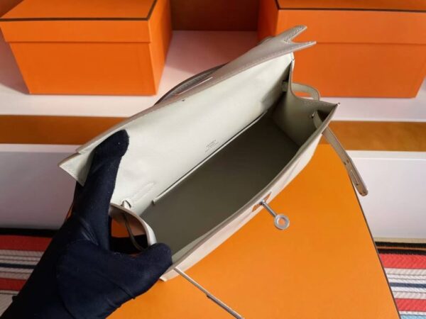 H Factory Bags Mini Kelly Pochette Swift Leather Ice White Silver Hardware 22cm Full Handmade