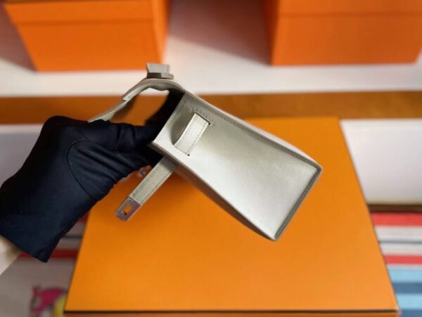 H Factory Bags Mini Kelly Pochette Swift Leather Ice White Silver Hardware 22cm Full Handmade