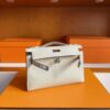 H Factory Bags Mini Kelly Pochette Swift Leather Ice White Silver Hardware 22cm Full Handmade