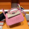 H Factory Bags Mini Lindy Ostrich Leather L3 Bubble Pink Silver Hardware 19cm Full Handmade