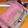 H Factory Bags Mini Lindy Ostrich Leather L3 Bubble Pink Silver Hardware 19cm Full Handmade