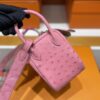 H Factory Bags Mini Lindy Ostrich Leather L3 Bubble Pink Silver Hardware 19cm Full Handmade