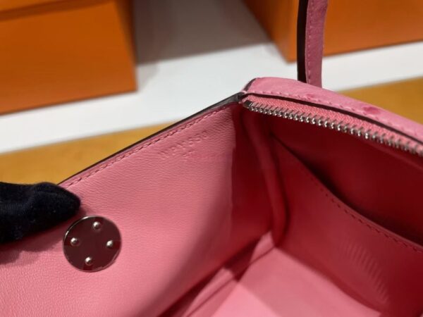 H Factory Bags Mini Lindy Ostrich Leather L3 Bubble Pink Silver Hardware 19cm Full Handmade