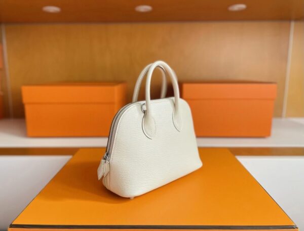 H Factory Bags Mini Bolide Chever Leather Cream White Silver Hardware 18cm Full Handmade