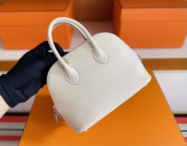 H Factory Bags Mini Bolide Chever Leather Cream White Silver Hardware 18cm Full Handmade