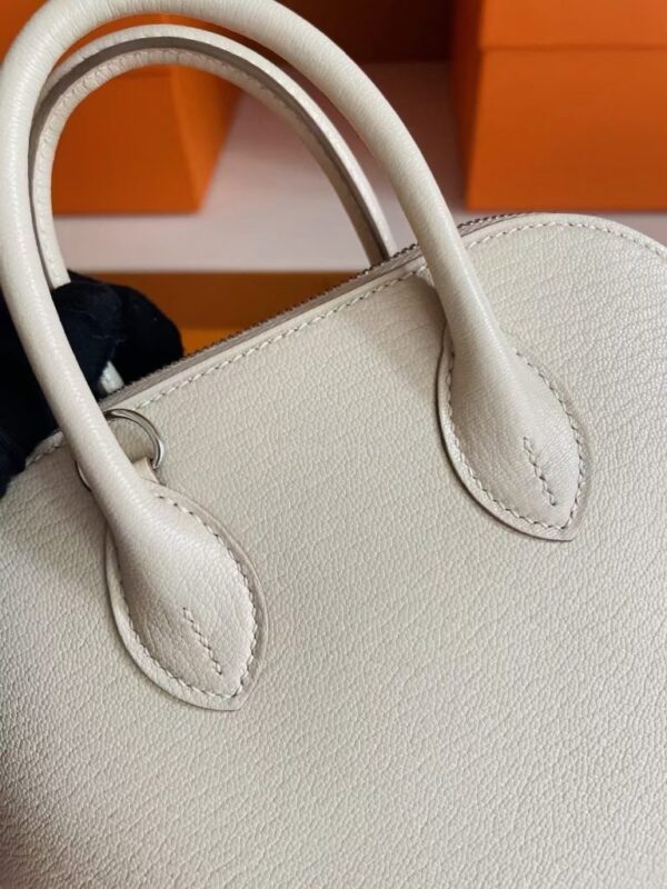 H Factory Bags Mini Bolide Chever Leather Cream White Silver Hardware 18cm Full Handmade