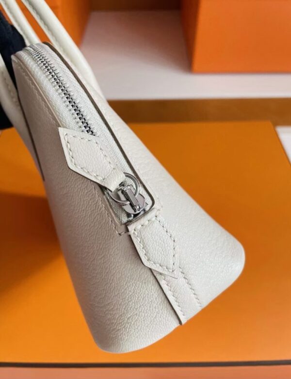 H Factory Bags Mini Bolide Chever Leather Cream White Silver Hardware 18cm Full Handmade
