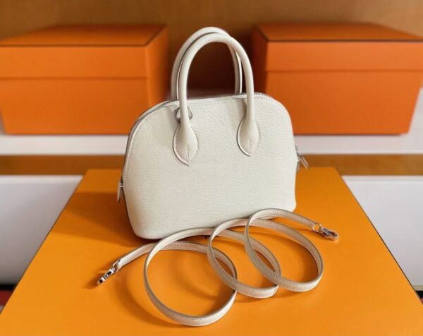 H Factory Bags Mini Bolide Chever Leather Cream White Silver Hardware 18cm Full Handmade