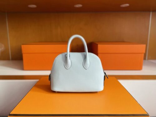 H Factory Bags Mini Bolide Swift Leather Light Blue Silver Hardware 18cm Full Handmade