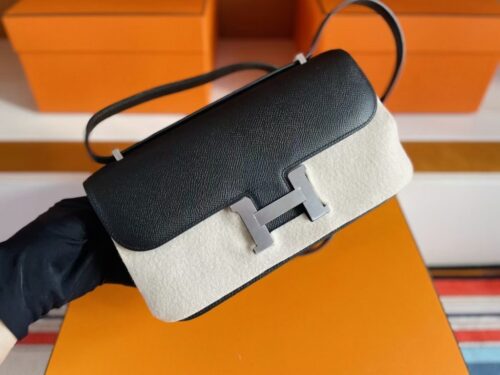 H Factory Bags Constance Epsom Leather Black Silver Hardware 23cm Full Handmade